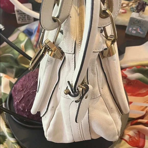 Chloe White Satchel with Gold Accents - Picture 4 of 17